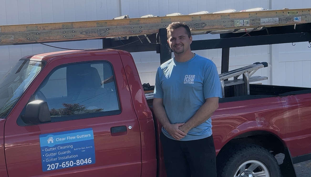 Derek, owner of Clear Flow Gutters, with his work truck